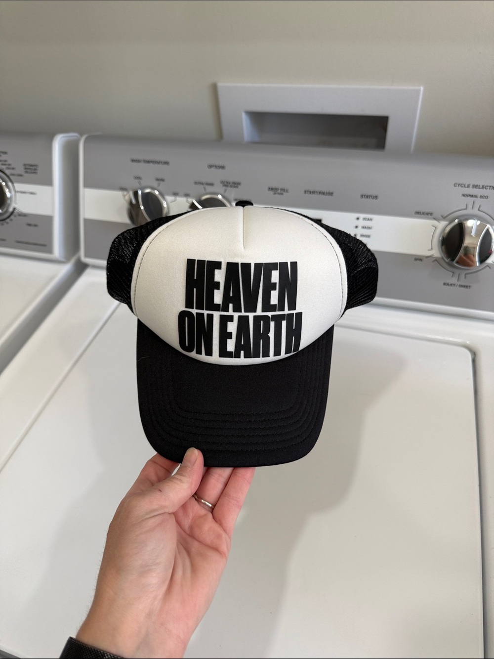 Heaven On Earth Black & White Trucker Cap